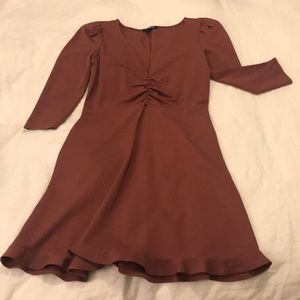 Burgundy fit and flare quarter sleeve dress